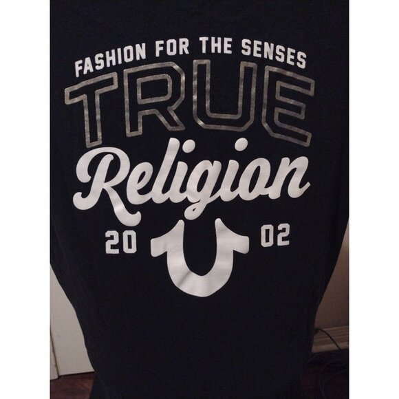 True Religion "FASHION FOR THE SENSES" T-Shirt True Size Is Men's XL Black Cotto - Picture 5 of 8